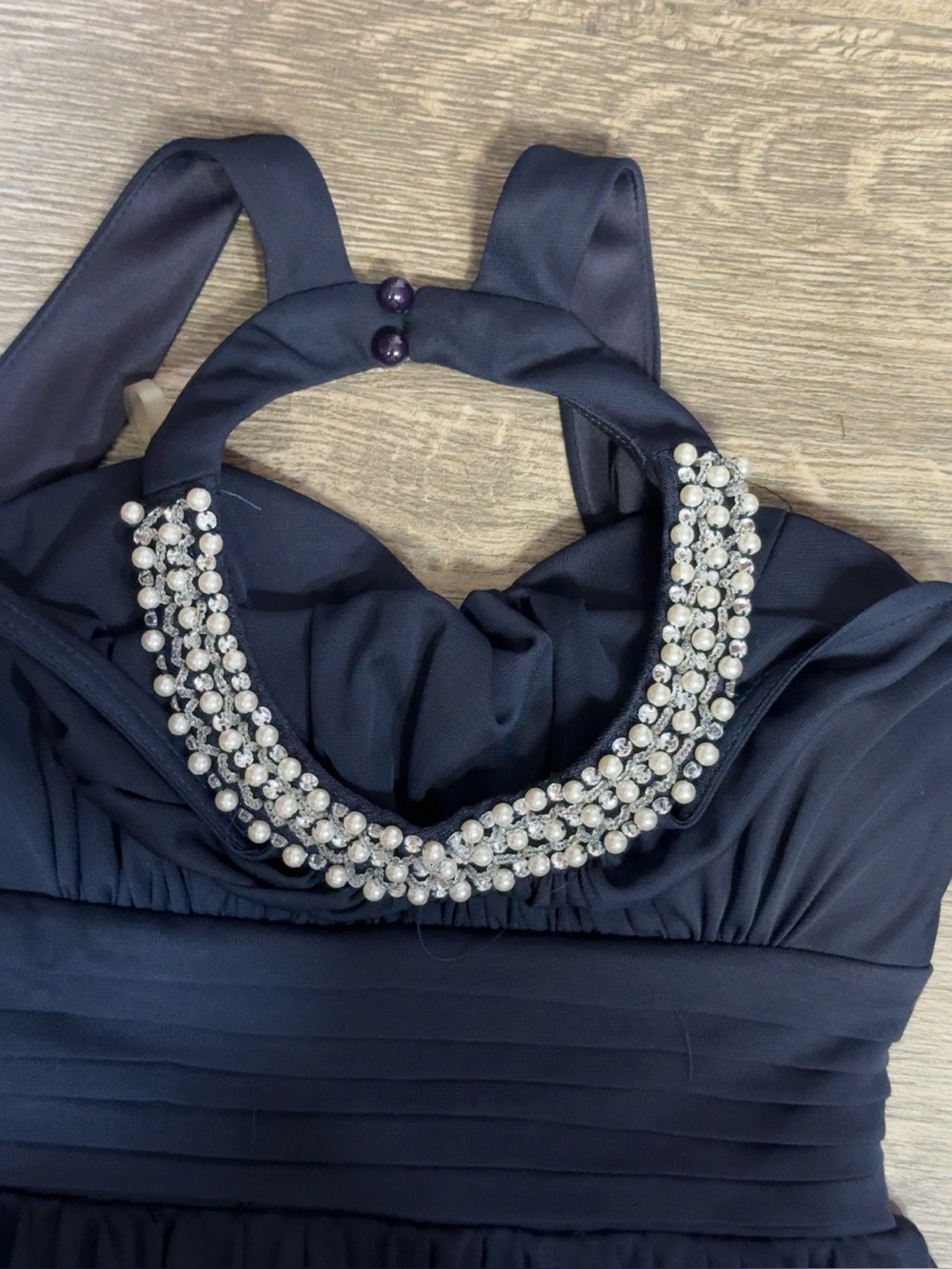 Speechless Navy Blue Halter Pearl Beaded Cocktail Party Dress Size 1 - Picture 5 of 9
